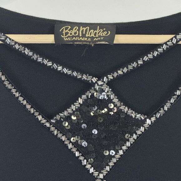 Bob Mackie Wearable Art Black Sequin Beaded Cut Out Collar Sweater Women's XL 1X - Picture 3 of 4